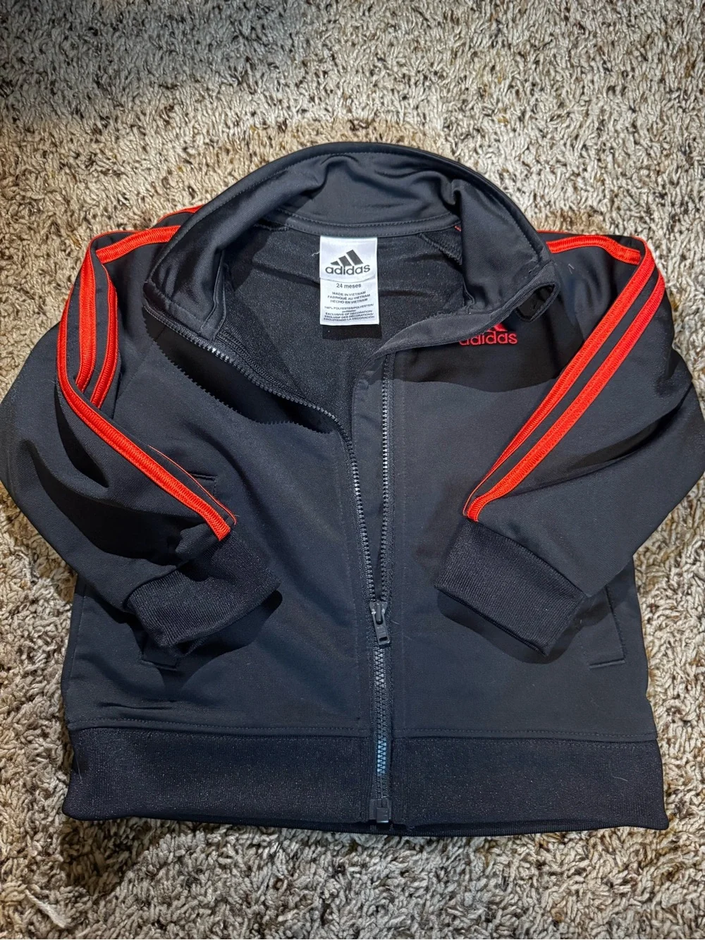 Adidas Toddler Tracksuit Black with Red Three-Stripe Detail
